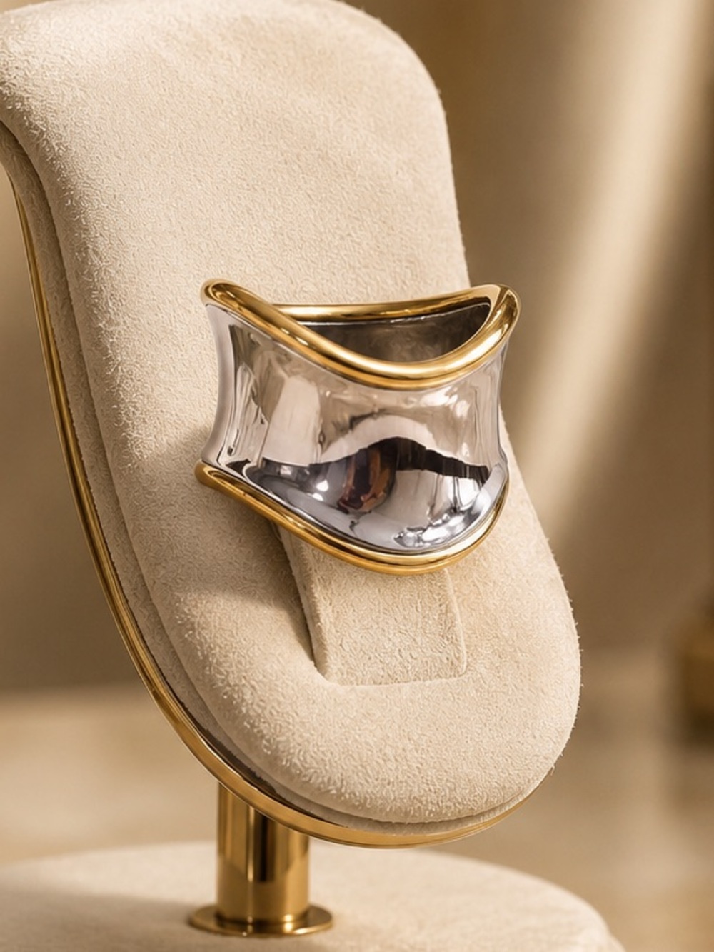 Two-Tone Curved Statement Ring in Silver and Gold tones